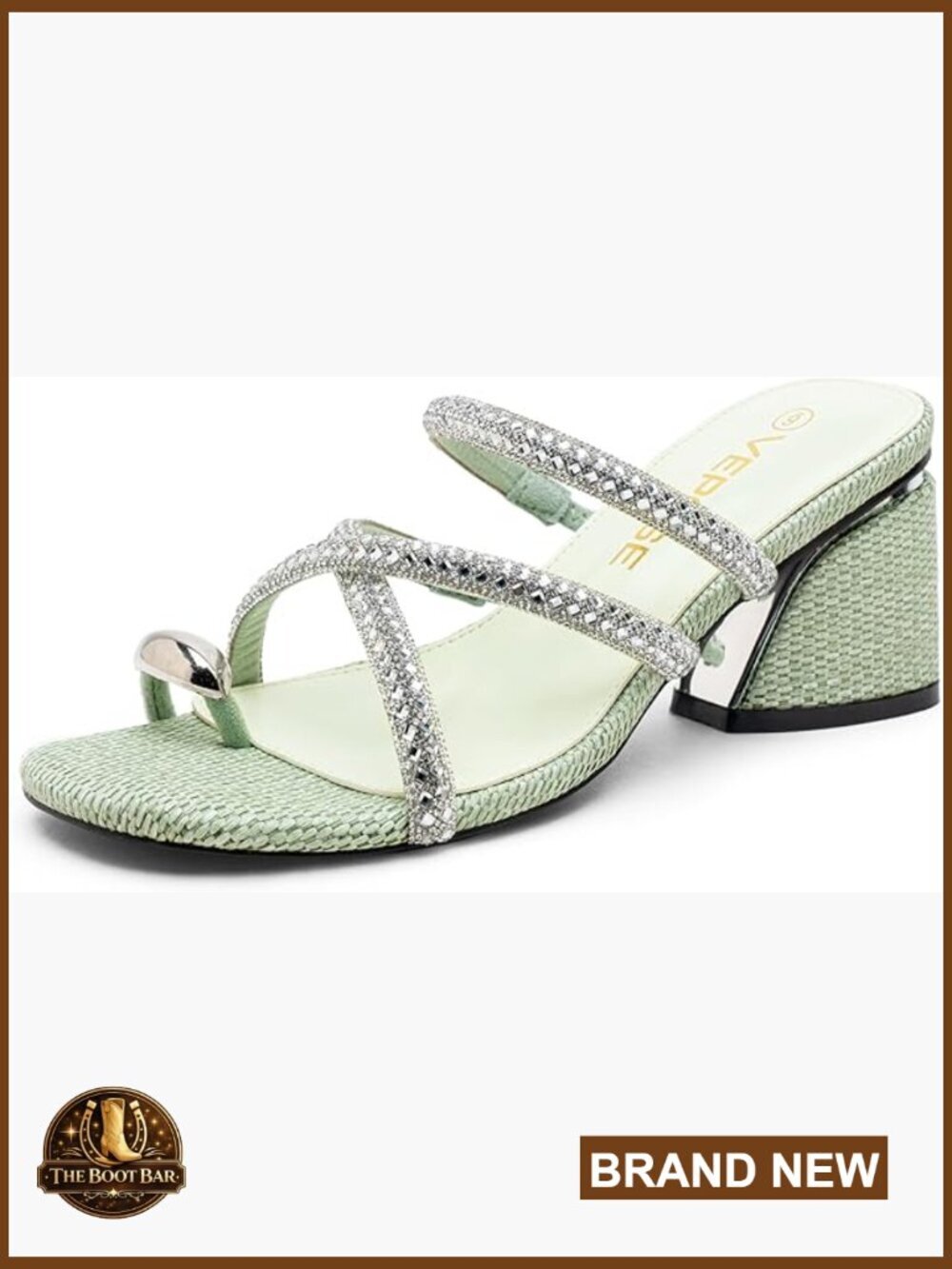 Women's 3" Chunky Block Heel Sandals Rhinestone Strappy Open Toe Slip On